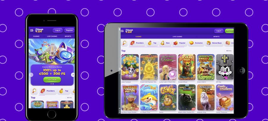 RoboCat Casino mobil tabletes nézete reszponzív felülettel