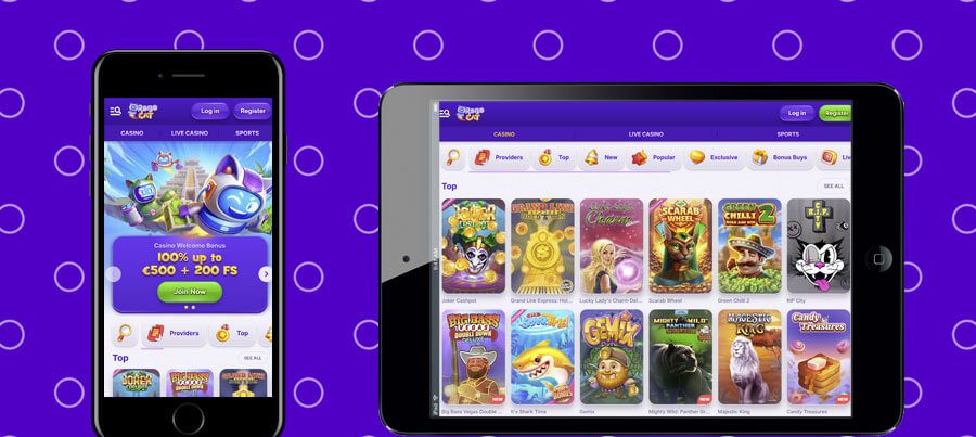 RoboCat Casino mobil verziója okostelefon képernyőjén megjelenítve